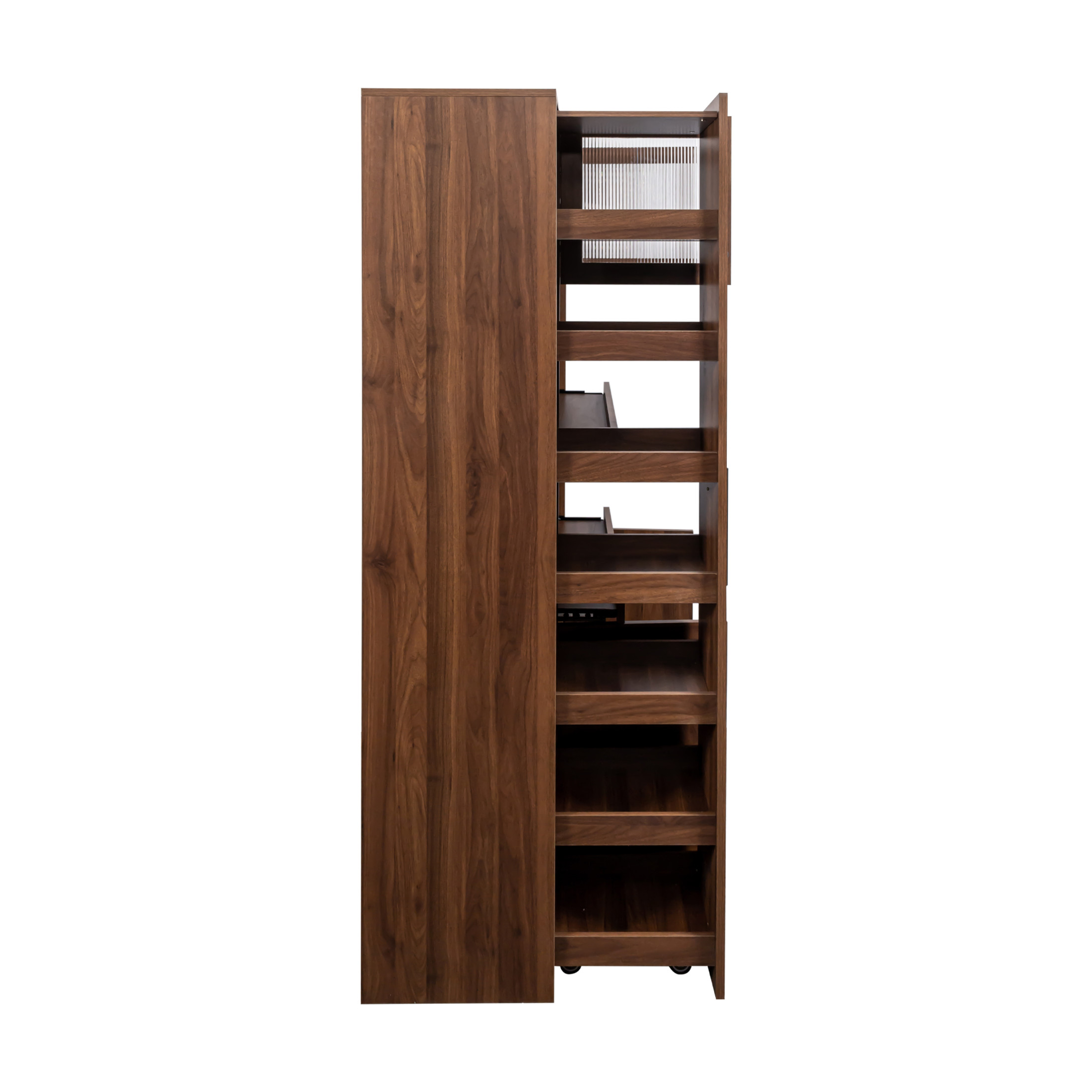 Noble House Junton 70.9" Farmhouse Pantry Cabinet with Doors, Pull-Out Multi-Tier Shelves, Wooden Storage Shelf, Walnut