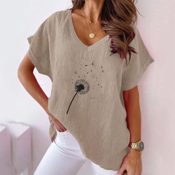 Fiudx Ofertas Flash Artículos En Oferta Camiseta de Manga Corta con Cuello En V y Estampado Informal para Mujer