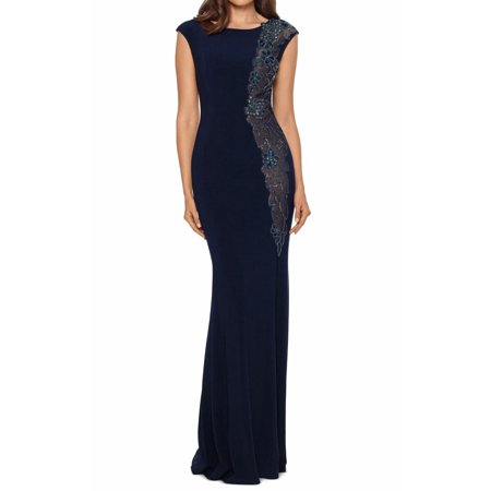 Xscape Women's Dress Navy Embellished Beaded Ball Gown   Blue 10