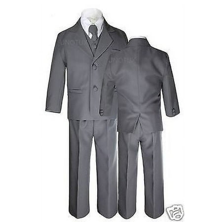 

Boys Baby Toddler Teen Formal Wedding Dark Gray Grey Silver Tuxedo Suits Sz S-20