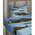 thumbnail image 3 of Ambesonne Airplane Fitted & Top Sheet Set with Sham, Aircrafts up in Air, Blue Green Grey, 3 of 5