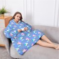 thumbnail image 5 of Oversized Wearable Blanket Hoodie,Blue Cartoon Unicorn Rainbow Cloud Pattern Sherpa Blanket Hoodie with Super Pockets,Super Warm Fuzzy Pullover for Women & Men, 5 of 6