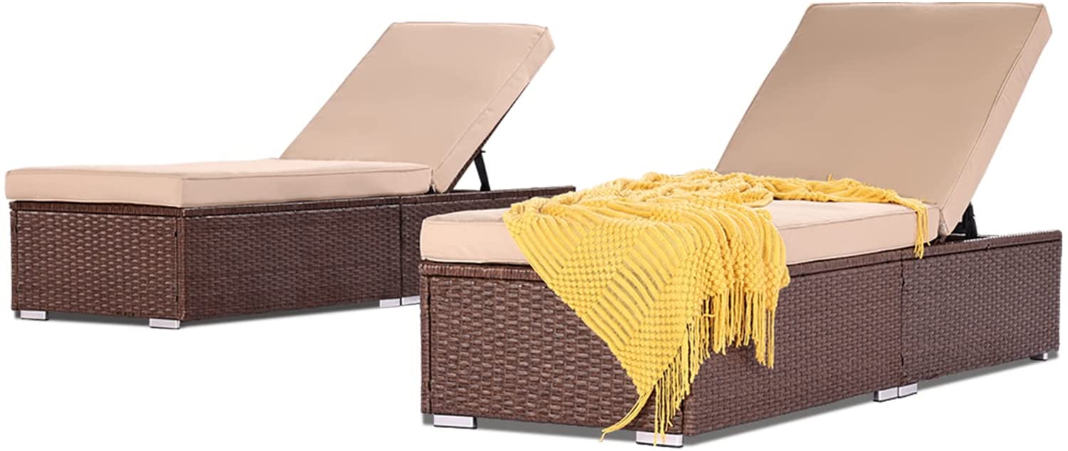 Royalcraft Outdoor Chaise Lounge Chair, Brown Wicker Rattan Adjustable Patio Lounge Chair, Steel Frame with Removable Beige Cushions, for Poolside, Deck and Backyard - image 4 of 7