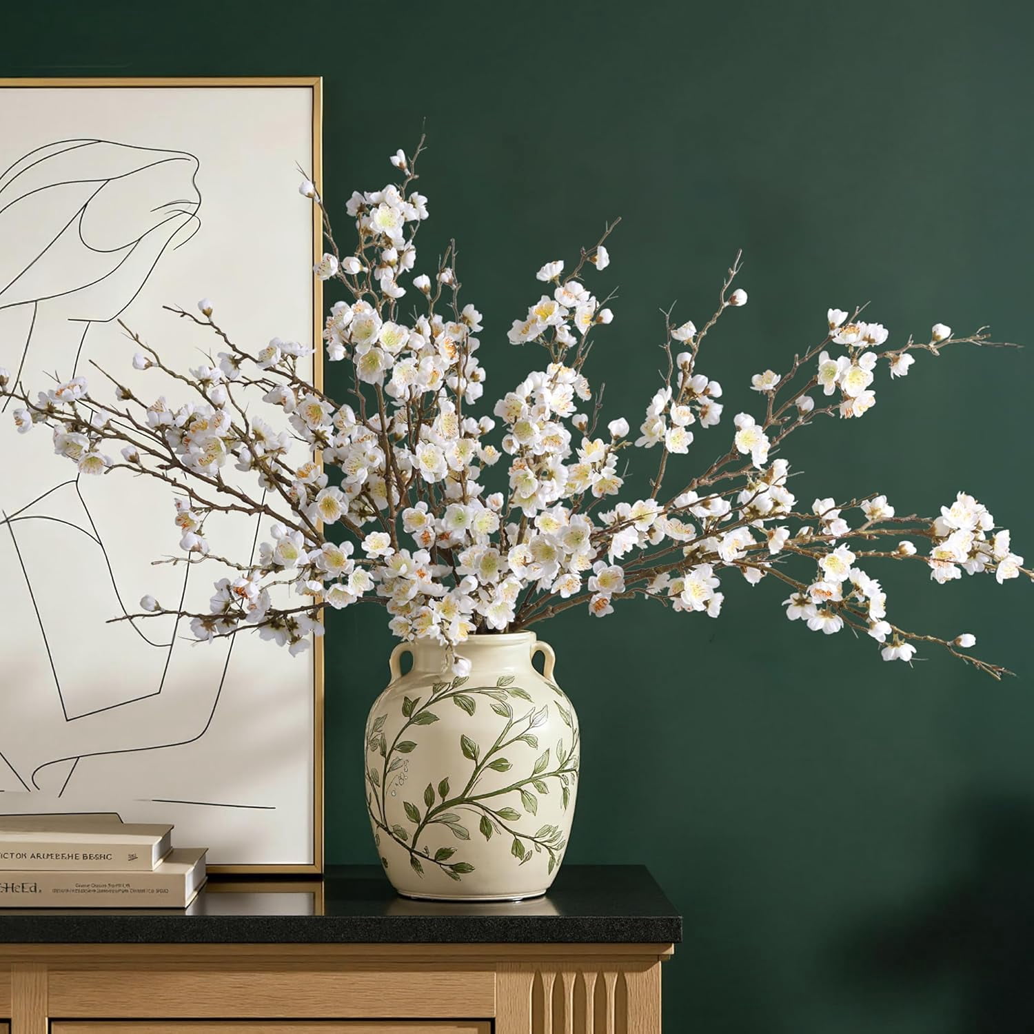 6 PCS Artificial Cherry Blossom Branches Spring Indoor Decoration, Faux Yellow Silk Flowers 34.45" Long Stems Real Touch Plum Fake Peach Plants for New Year Wedding Home Bedroom Table Office