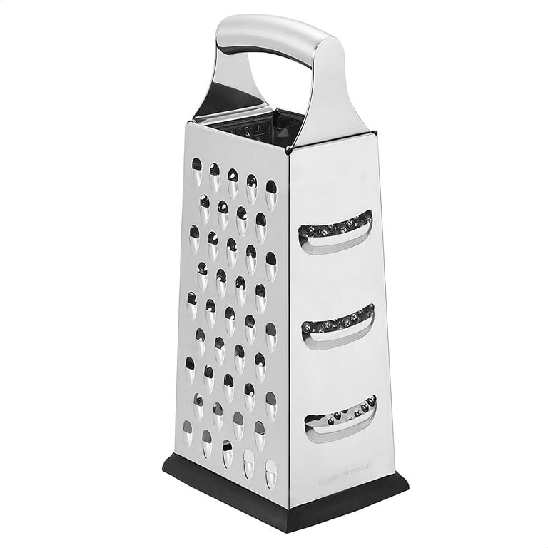 Rectangular Stainless Steel Flat Cheese Grater with Non-Slip Handle and Base, Black