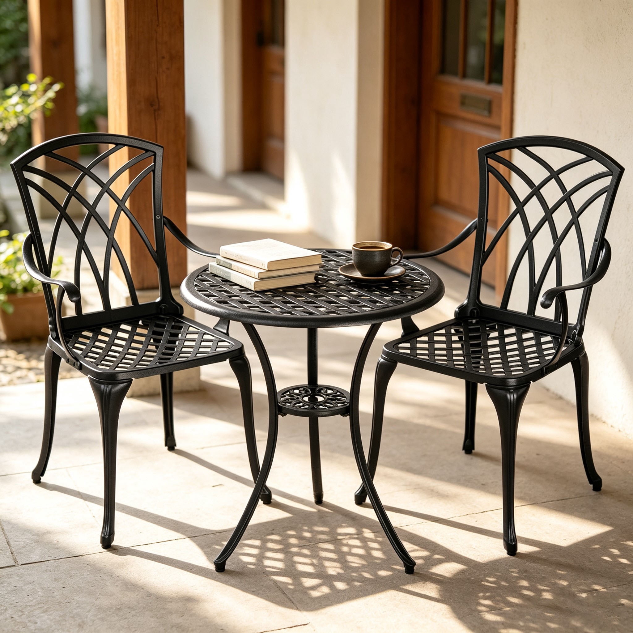 Rodriguez Metal Patio Furniture 3 Piece Outdoor Bistro Set with