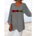 thumbnail image 1 of Camiseta de manga larga con estampado Floral para mujer, jersey de lino y algodón con cuello en V, blusa holgada informal para primavera y otoño, 2022, 1 of 4