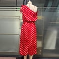 thumbnail image 6 of Karymi One Shoulder Polka Dot Midi Dress, Tie Strap Off Shoulder Flowy Chiffon Long Dress, Summer Casual Party Vacation Dress Cocktail Dresses for Women, 6 of 6