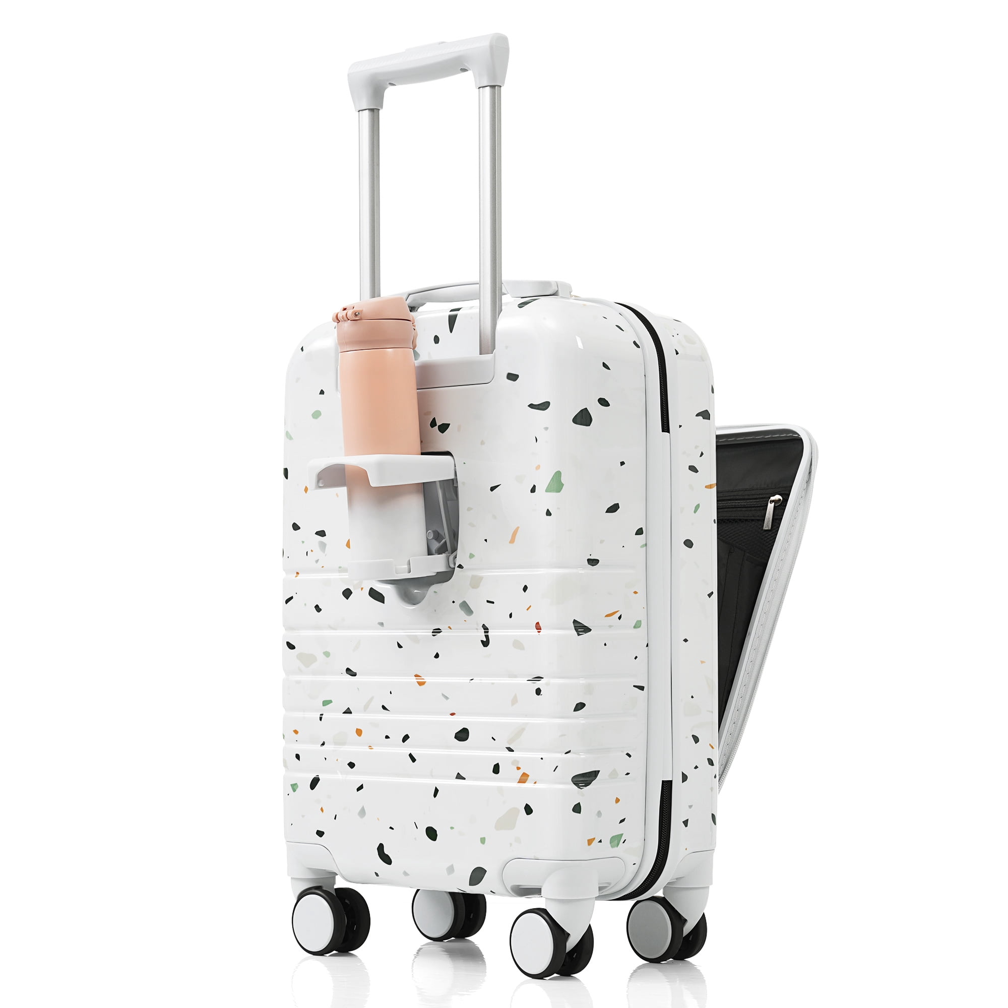 Noaman 3-Piece Luggage Set with USB Port, ABS+PC Spinner Wheels Ivory