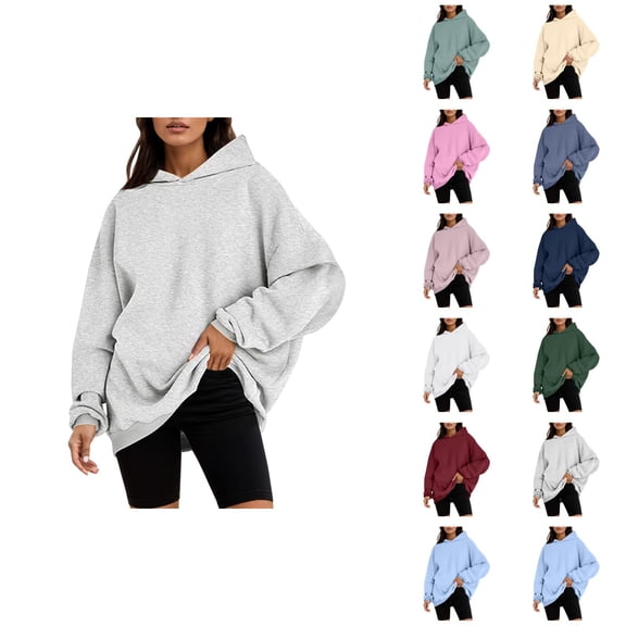 Women'S Tops Solid Color Womens Oversized Sweatshirts Pullover Hoodies Artificial Short Velvet Oversized Hoodies Hooded Sweatshirts Comfy Casual Pullover Loose Lightweight Fall Winter Clothes