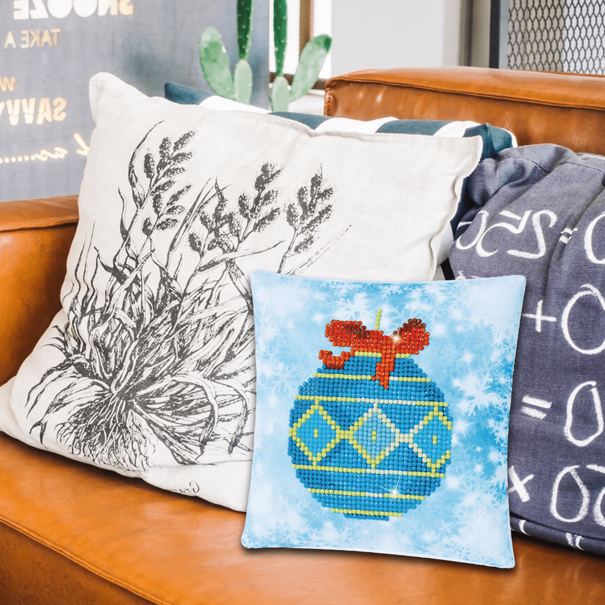 Diamond Dotz Blue Bauble Pillow Ornament  Diamond Painting Kits for Adults - Diamond Art Kits a Relaxing Creative Craft Kit with Dotz Gems 7"x7"
