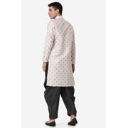 Royal Kurta Elegant Cream Jacquard Silk Printed Long Kurta and Black Salwar for Men