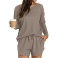 thumbnail image 3 of ValueVibe Womens Waffle Knit Pajama Sets Long Sleeve Top and Shorts Outfit Lounge Set 2 Piece Sleepwear with Pockets, Light Coffee M, 3 of 6