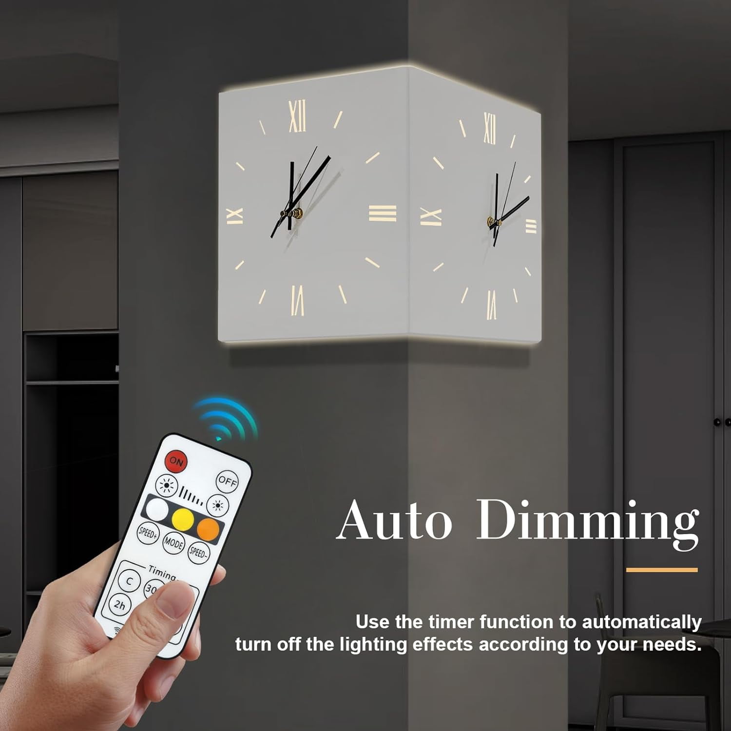 Led Wall Clock 16inch Double Sided Corner Wall Clock with 3 Colors Light Decorative Wall Clock with Remote Control for Living Room Decor (16 inch)