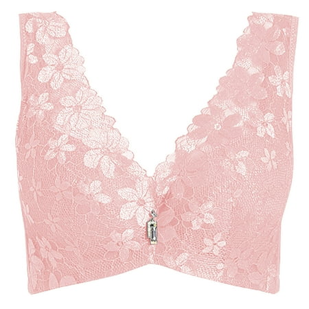 Arnsht Women s Solid Color Plus Size Lace Flower Back Buckle Everyday Bras Thin Breathable Comfortable No Steel Ring Underwear Bra Pink 46/105C