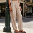 thumbnail image 4 of ClodeEU Women's Elastic High Waist Tapered Pants, Casual Loose Fit Trousers with Pockets Khaki,Women's Plus L, 4 of 6