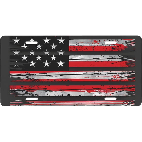 License Plate Cover Holder for Car Designs Independence America Flag Stainless Front License Plate for Men Women Metal Aluminum Metal Decorative Accessory Vanity Tag 6 * 12 inch (4 Holes)