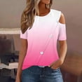 thumbnail image 2 of Raeneomay Off Shoulder Tops for Women 2024 Summer Casual and Comfortable Gradient Color Cold Shoulder Button Splicing Short-Sleeved Round Neck Top/Shirt, 2 of 6