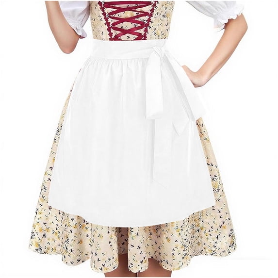 JOANKDMI Women Classic Fairy Tale Peasant Costume Vintage Dress with Waist Tie Apron for Themed School Event Halloween Carnival Party Dress Up Apparel