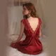 thumbnail image 3 of Camisón de encaje transparente con escote en V profundo para mujer, pijama hueco de corte bajo, ropa informal de satén para el hogar, lencería Sexy, 3 of 5