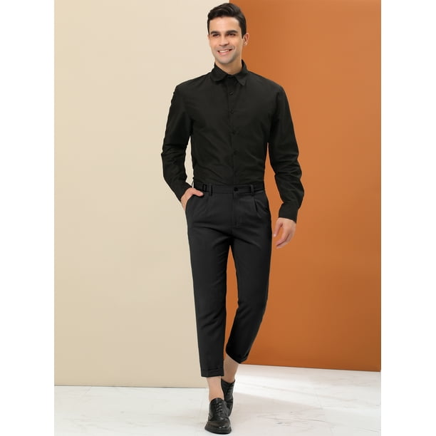 Pantalones de vestir cortos plisados ajustados de color liso hasta el tobillo para hombre 30 Negro Unique Bargains Pantalones Walmart en linea