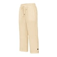 thumbnail image 5 of HongQid Cotton Capri Pants Drawstring Elastic Waist Split Cuff Cropped Trousers Textured Side Pockets Lightweight Casual Bottoms for Women Summer, 5 of 5