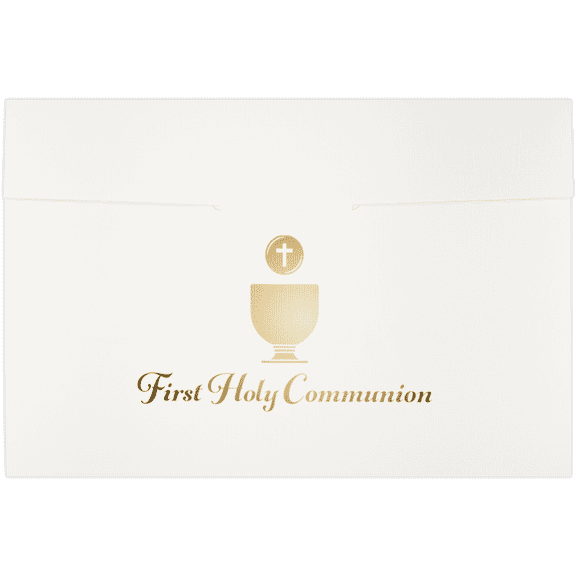LUXPaper Certificate Holders for First Holy Communion, Die Cut Slits and Secure Tuck Tab Closure for 5 x 8 Papers, 100lb White Linen, 25 Pack