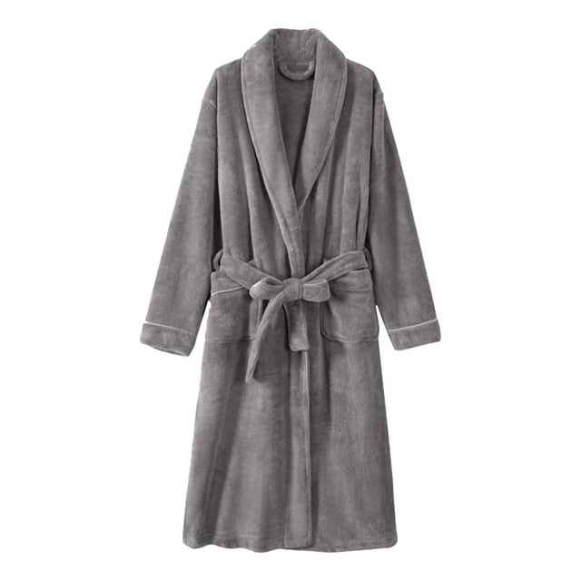 TSADFHJI Men's Pajama Pants Soft Christmas Towel Cloth Bathrobe Absorbent Coral Velvet Fall and Winter Robe L Grey