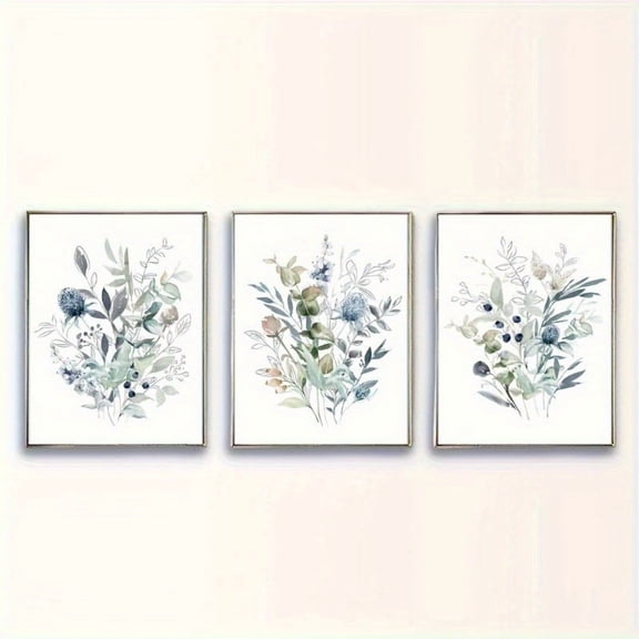 2D for FIAT, 3pcs Wildflower Bouquet Watercolor Canvas Print Set, Frameless Canvas Wall Art, Green Plant Floral Decor, Suitable for Living Room or Bedroom, Thanksgiving Gift, Unframed Wall Decoratio