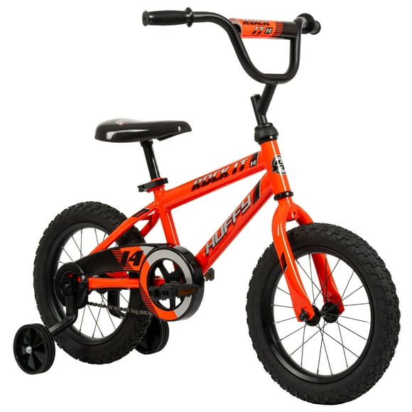 Huffy Rock It 14-inch Boys’ Bike with Training Wheels, Red, 4-6 years