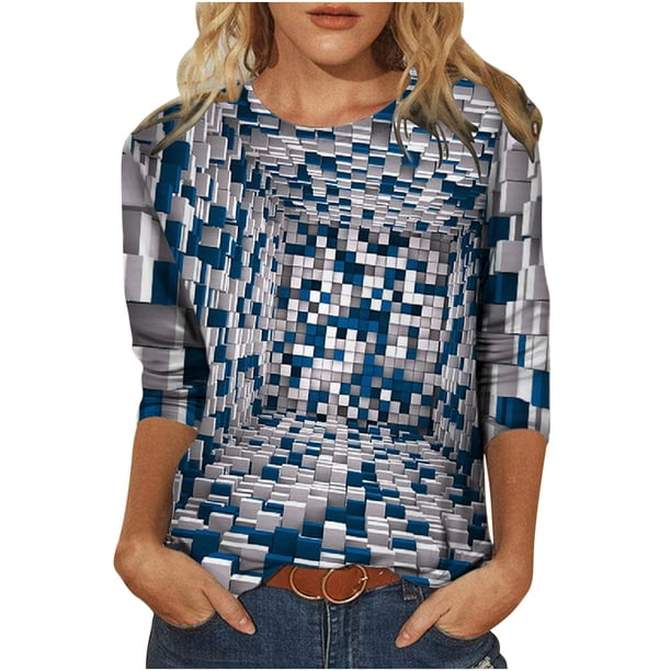 Blusa de cuello redondo de manga larga con estampado degradado de novedad clásica para mujer Pompotops gfhjh19251