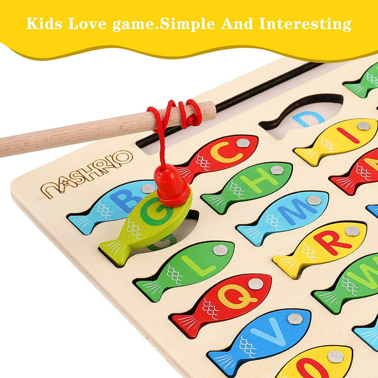 BuleStore Wooden Magnetic Fishing Game Fine Motor Skill Toy Letters  Cognition Preschool Gift 