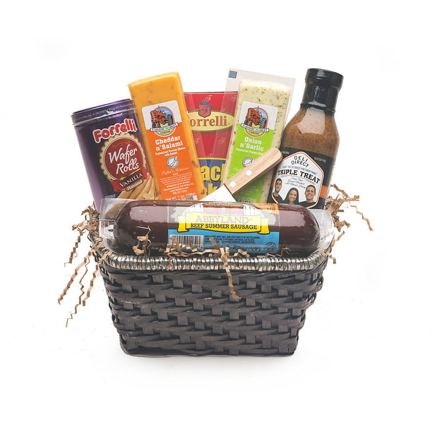 9pc Brown Gourmet Summer Sausage and Cheese Gift Basket
