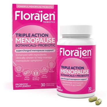 Florajen Menopause Supplement For Women - With Black Cohosh For Menopause Hot Flashes Night Sweats, Mood Swings, Weight Management & Gut Health, 30 ct