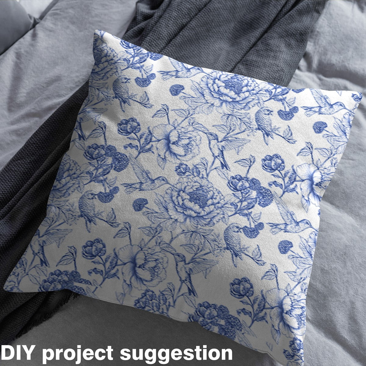 Manfei Chic Blue Blossoms Fabric by the Yard (3 Yards) for Girls Women, Botanical Plant Theme Decorative Fabric by the Yard, Flower Floral Sewing & Crafting Fabric