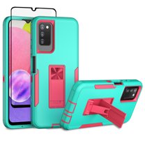 Xhy Samsung Galaxy A03S case with Screen Protector Tempered Glass, Military Grade Case with Magnetic Car Mount, Samsung A03S Phone Case for Men Women, Green & Rose red