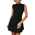 thumbnail image 2 of Mock Neck Sleeveless A-Line Dress with Ruched Waist, Solid Color Casual Summer Dress, 2 of 4