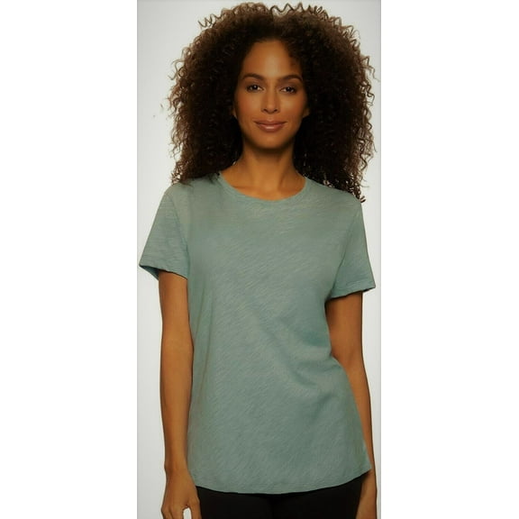 Felina Women's Short Sleeve Crewneck T-Shirt (Green Trellis, Medium)