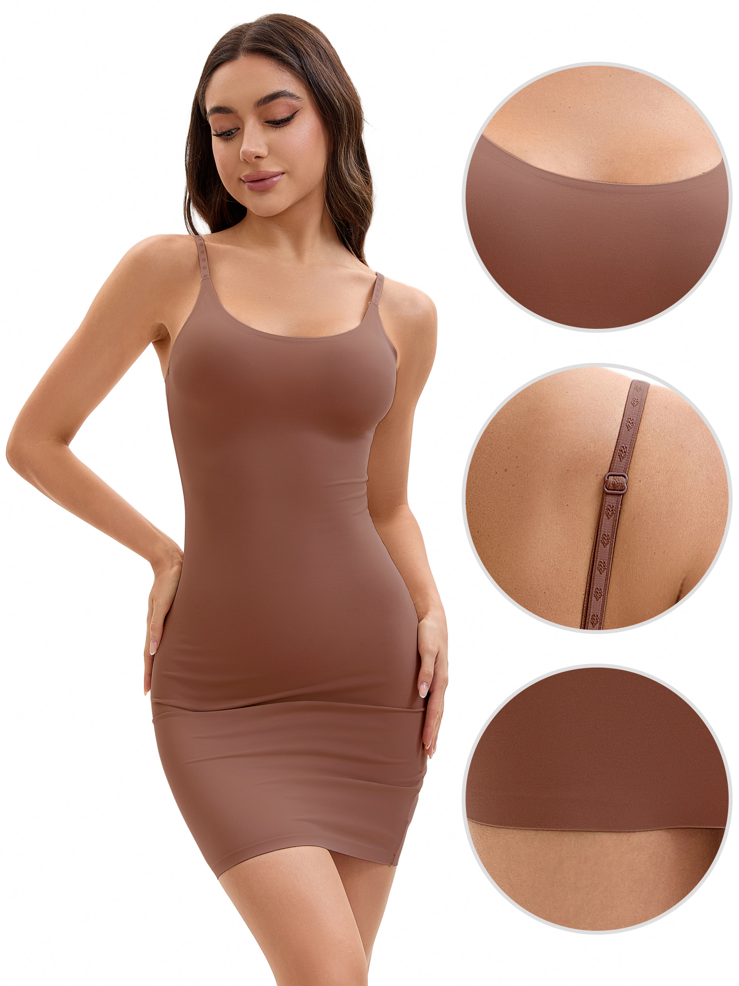 Unique Bargains Adjustable Full Slips Under Dress Nightwear XL Brown