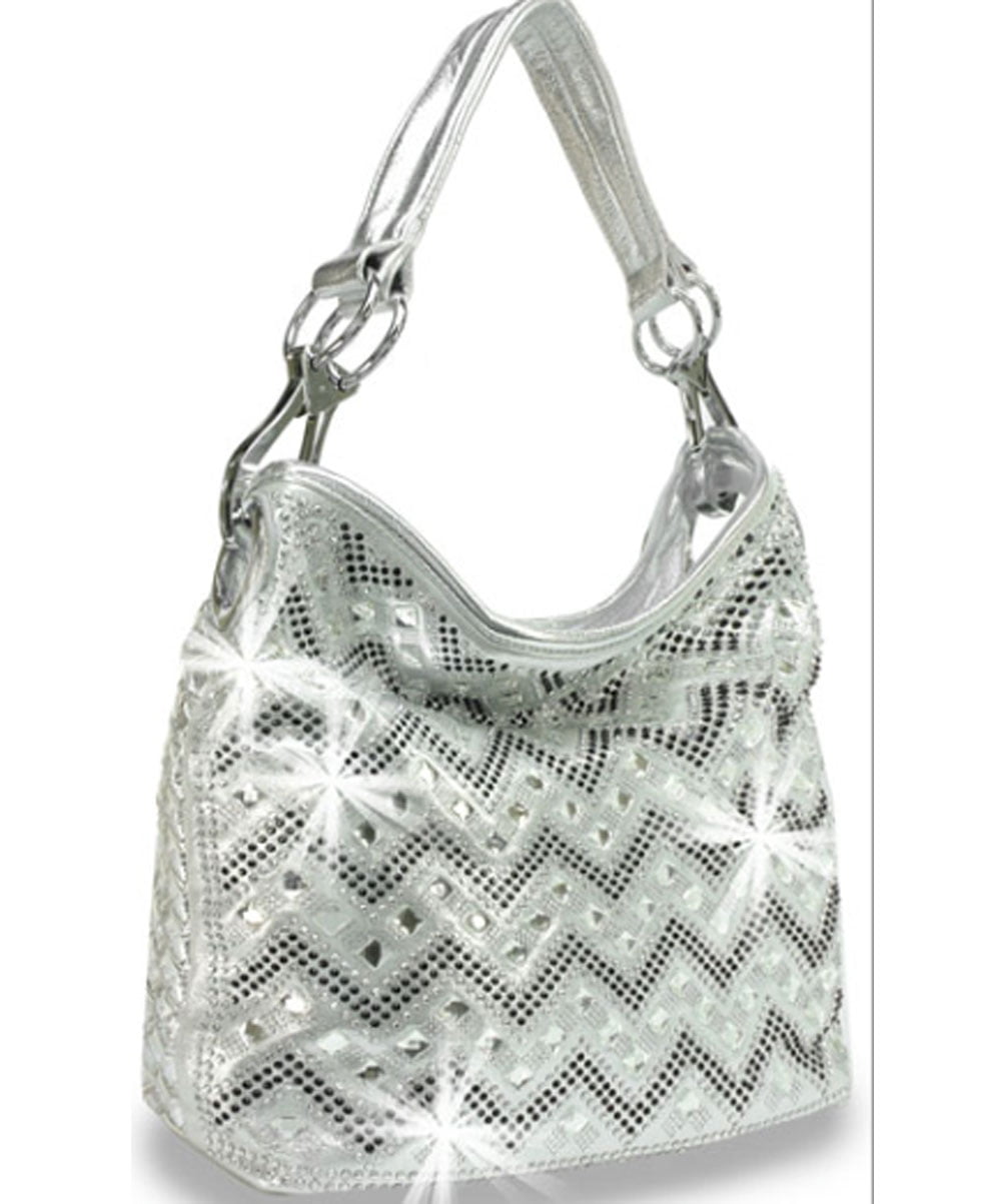 Zzfab Sparkle Gem Chevron Rhinestone Hobo Bag Silver