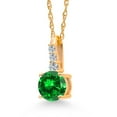 thumbnail image 3 of Gem Stone King 10K Yellow Gold Green Created Emerald and White Lab Grown Diamond Pendant Necklace for Women (0.89 Cttw, Round 5MM, Gemstone May Birthstone, with 18 inch Chain), 3 of 5