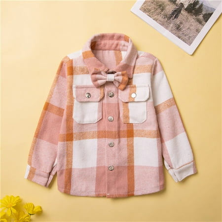

Xxuehua Toddler Girls Shirts Autumn Winter Plaid Print Cotton Soft Long Sleeve Tops Bow Tie Clothes