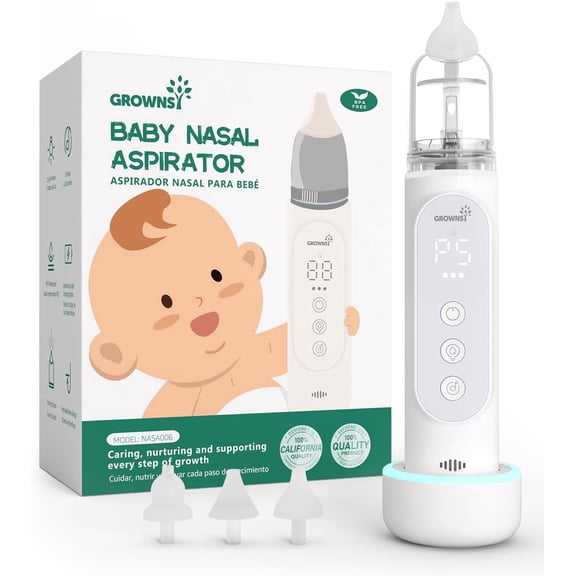 Grownsy Nasal Aspirator for Baby, Upgraded 5 Suction Levels Baby Nose Sucker, IPX7 Waterproof Electric Nose Suction for Baby, Booger Sucker for Toddlers with Automatic Cleaning &Music &Light Function
