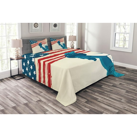 Ambesonne American Flag Quilted Bedspread Set 3 Pcs, Liberty, King Size, Multicolor