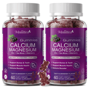 (2 Pack)Mulittea Calcium Magnesium Zinc Gummies - with Vitamin D3 & Sea Moss - Support Bone, Muscle & Immune Health - Mixed Berry - 120 Vegan Gummies