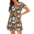 thumbnail image 4 of Salouo Roosters and Chicks Print Short Sleeve Sleepshirt for Womens Comfy Nightgown Scoopneck Cute Nightdress Ruffle -Small, 4 of 7