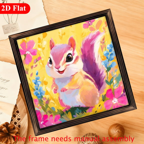 Wall Pediments 2D Flat, 1Pc Frame Sign Valentine's Day Gift Squirrels, Floral Garden, Watercolor Cartoon Style Wall Art Paintings Ideal Gift For Living Room Bedroom Corridor Wall Decor Room Deco