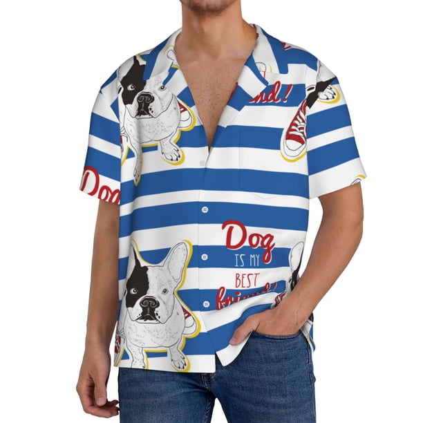Fotbe Bulldog Friend Camisa Estampada de Manga Corta para Hombre, Casual de Verano, Estilo Playero, Sin Arrugas-Medium