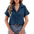 thumbnail image 4 of Blouses for Women Womens Tops Pleated Double Layer Chiffon Style Short Sleeve Relaxed Fit Everyday Office Daily Outfit Shirt, 4 of 6