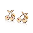 thumbnail image 4 of Aretes de oro 14k GIALLO Broquel GIALLO COLLECTION Cerezas de oro amarillo y oro blanco con cortes diamantados y circonias rojas, 4 of 5